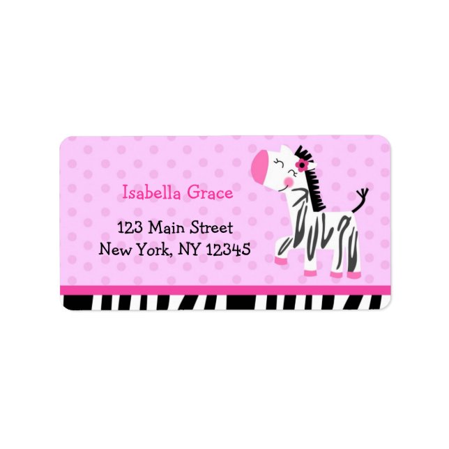 Cute Rosa Zebra-Returetiketter Adressetikett (Framsidan)