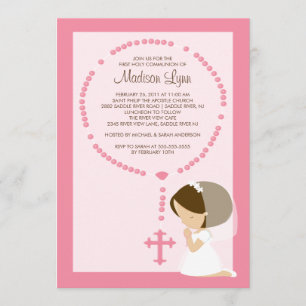 Cute Rosary First Communion Investigation Girl Ros Inbjudningar