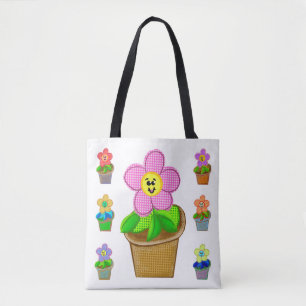 Cute Rosy Posy Poted Flowers Shoulder Tote Bag Tygkasse