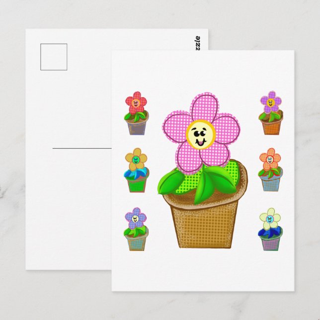 Cute Rosy Posy Poted Flowers vykort (Fram/baksida)