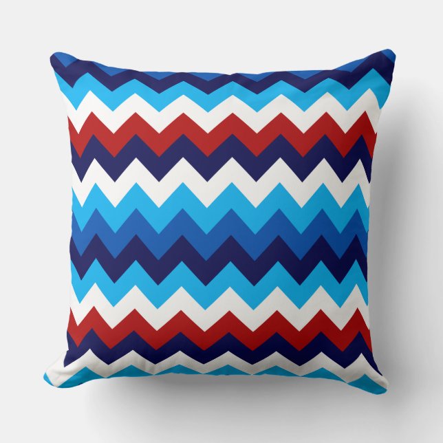 Cute Rött vitt blått Chevrons Big Dekorativ kudde (Framsida)