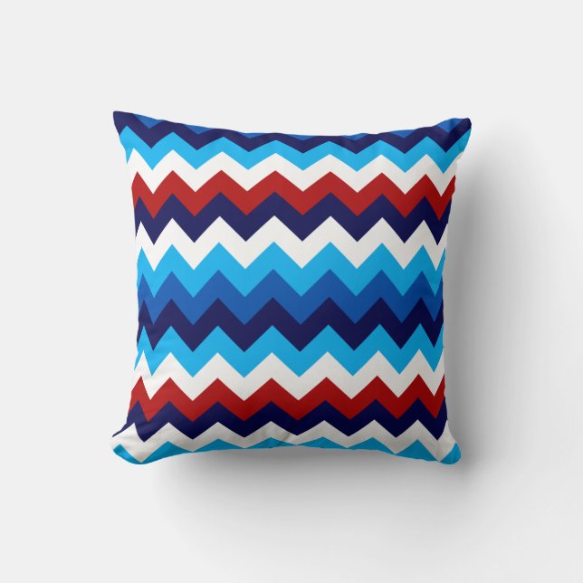 Cute Rött vitt blått Chevrons Dekorativ kudde (Framsida)