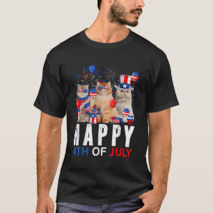 Cute Rött vitt blått persian Cat Patriotic Lycklig T Shirt