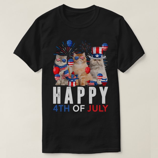 Cute Rött vitt blått persian Cat Patriotic Lycklig T Shirt (Design framsida)