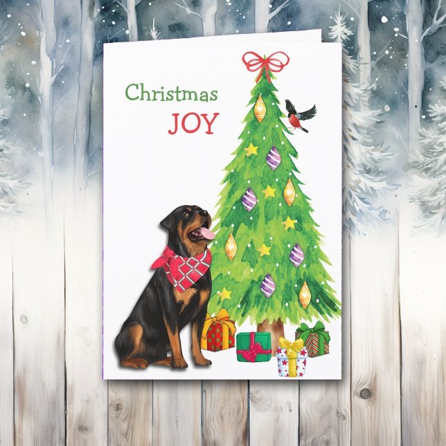 Cute Rottweiler, Bird och Julgran Helgkort (Skapare uppladdad)