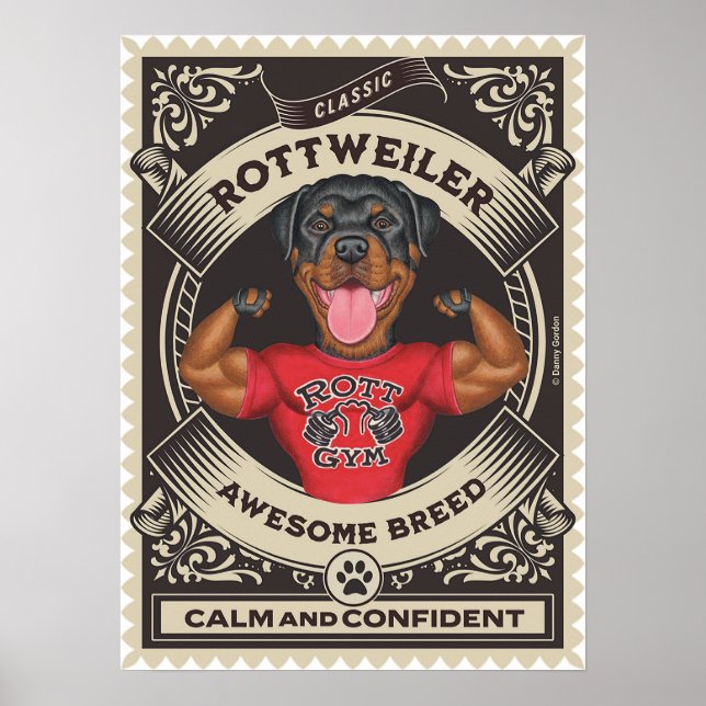 Cute Rottweiler Flexing Muscles Poster (Framsidan)
