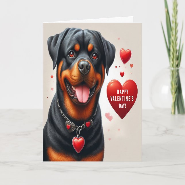 Cute Rottweiler Hund Glad Alla hjärtans dag Helgkort (Framsida)