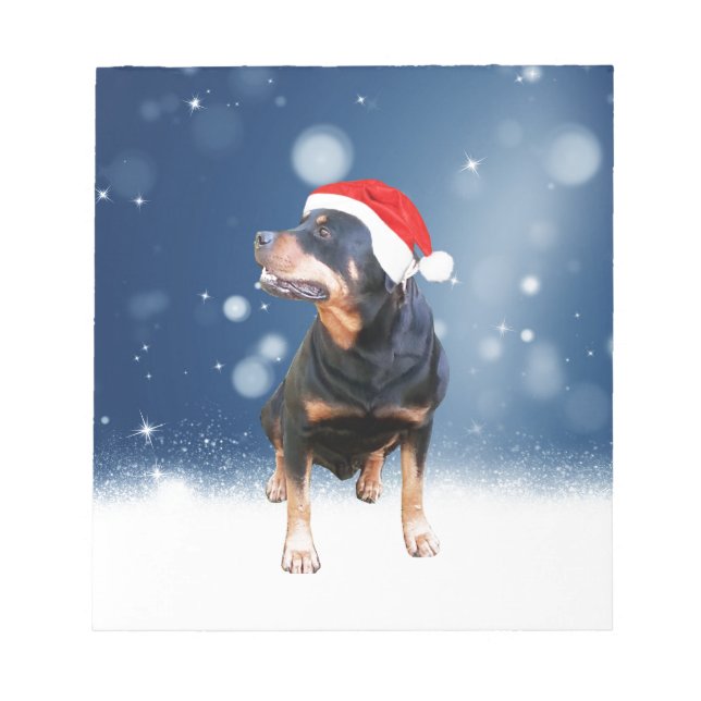 Cute Rottweiler Hund jultomten Hat Snö Stars Anteckningsblock (Framsida)