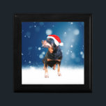 Cute Rottweiler Hund jultomten Hat Snö Stars Smyckeskrin<br><div class="desc">En söt Rottweiler-Hund med röd julhatt med snö och stjärnor i bakgrunden.</div>