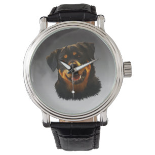 Cute Rottweiler Hund Vatten Färg Art Porträtt Armbandsur