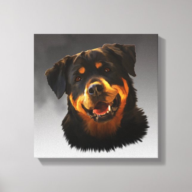 Cute Rottweiler Hund Vatten Färg Art Porträtt Canvastryck (Framsida)