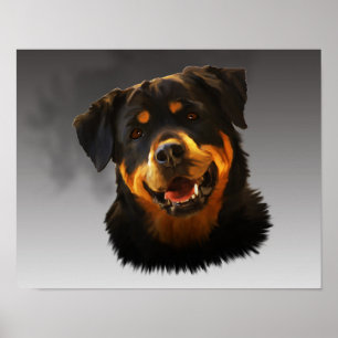 Cute Rottweiler Hund Vatten Färg Art Porträtt Poster