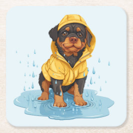 Cute Rottweiler Hund Wearing Rainrock Underlägg Papper Kvadrat
