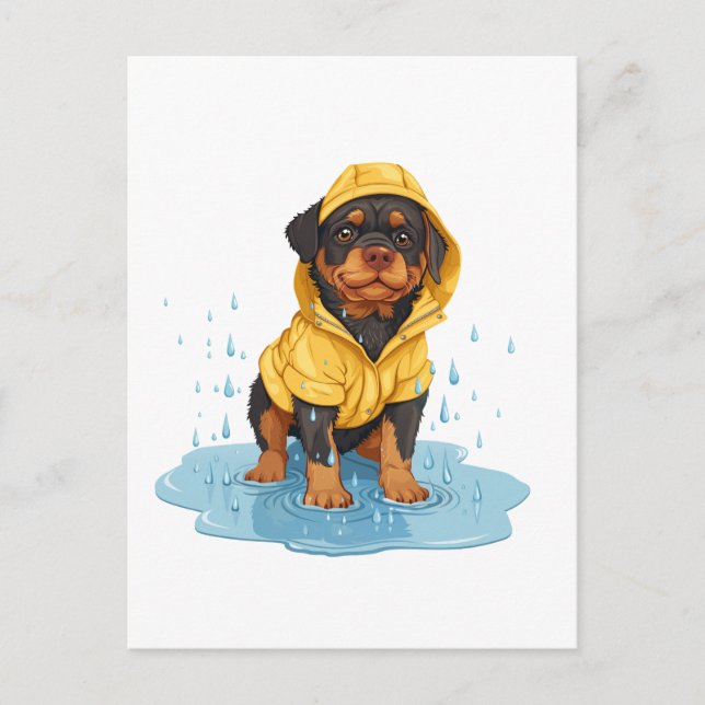 Cute Rottweiler Hund Wearing Rainrock Vykort (Framsida)