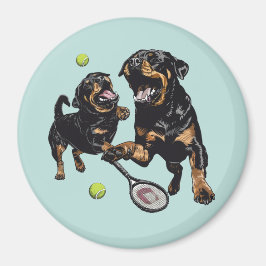 Cute Rottweiler Hundar spelar Tennis Magnet