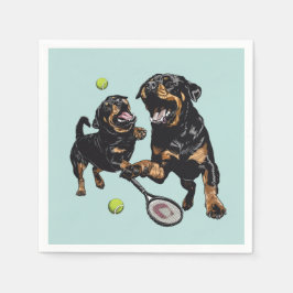 Cute Rottweiler Hundar spelar Tennis Pappersservett