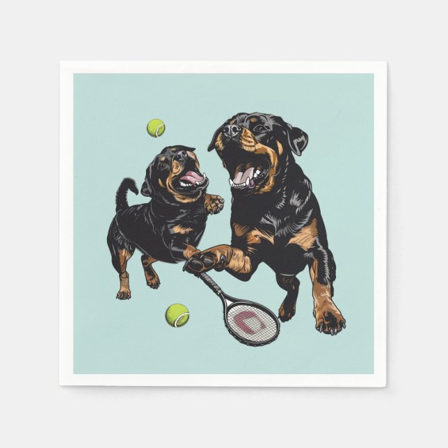 Cute Rottweiler Hundar spelar Tennis Pappersservett (Framsidan)