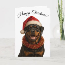 Cute Rottweiler in a Santa hat Christmas card Helgkort