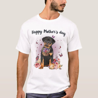 Cute Rottweiler Mamma Flower Lycklig Mors dag Kärl T Shirt
