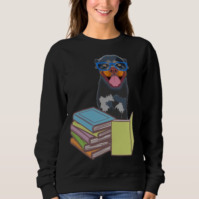 Cute Rottweiler Puppy Hund Bookworm Passionate Bok T Shirt (Framsida)