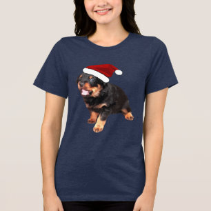 Cute Rottweiler Puppy Wearing Tecknad Santa Hat T Shirt