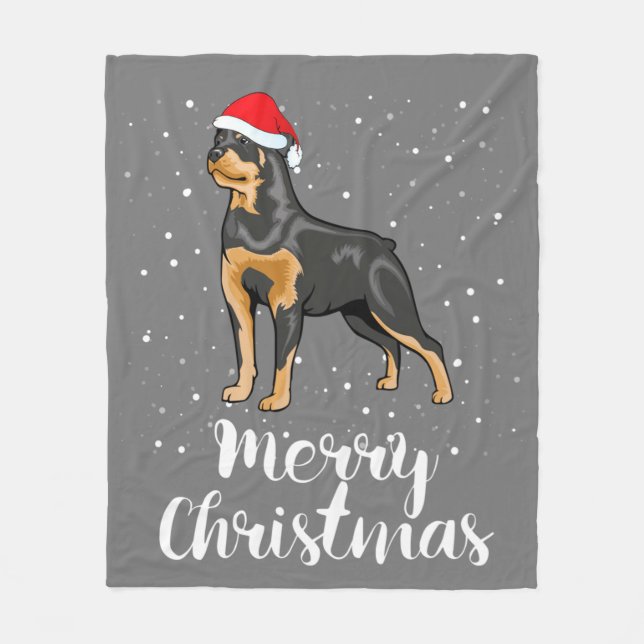 Cute Rottweiler Santa Hat God jul Costume Fleecefilt (Framsidan)