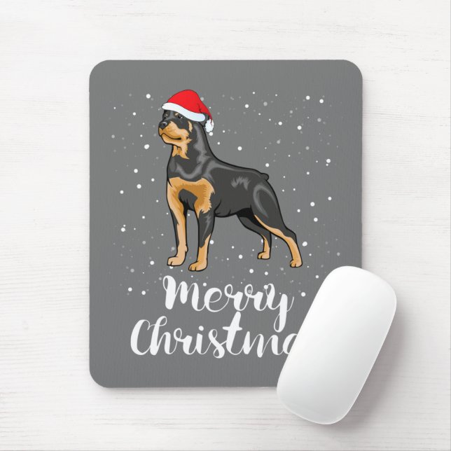 Cute Rottweiler Santa Hat God jul Costume Musmatta (Med mus)