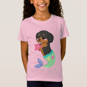 Cute Rottweiler Sjöjungfru Puppy Hund Kids Girl T Shirt