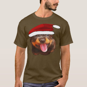 Cute Rottweiler Valp Wearing Helgdag Santa Hat T Shirt