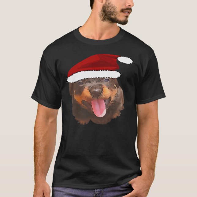 Cute Rottweiler Valp Wearing Helgdag Santa Hat T Shirt (Framsida)