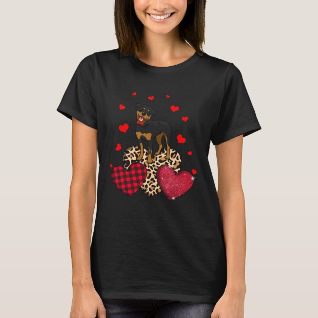 Cute Rottweiler With Leopard Red Plaid Heart  Idea T Shirt (Framsida)