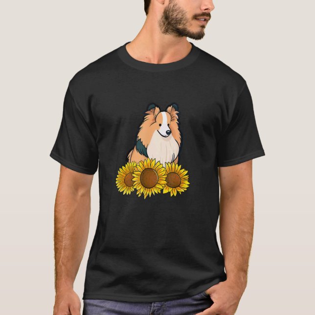 Cute Rough Collie Dog Sunflower Graphic for Women  T Shirt (Framsida)