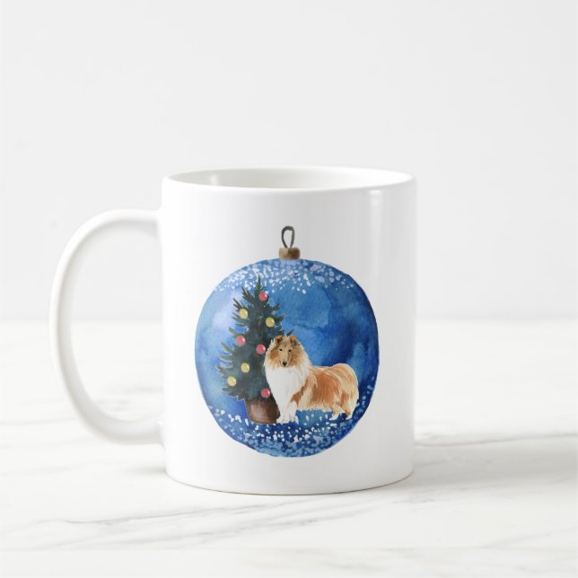 Cute Rough Collie jul Ceramic Mugg (Vänster)