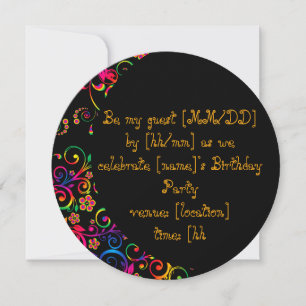 Cute Round Color Rosa and Gult Birthday Invit Inbjudningar