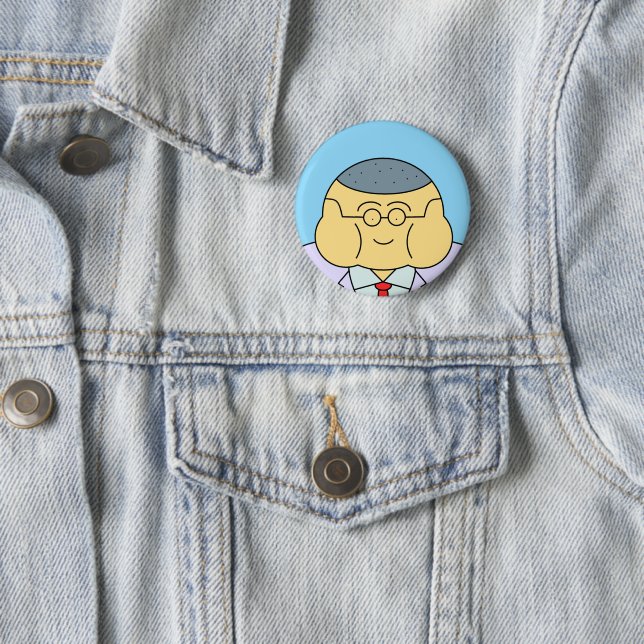 Cute Round Face Business Employee ID Badge Blue Knapp (In Situ)