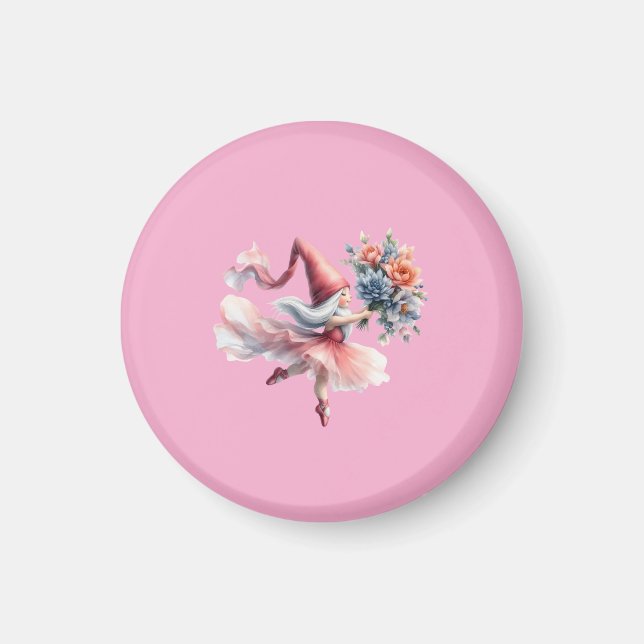 Cute Round Gnome in Pink Tutu Men's T-Shirt Magnet (Framsidan)