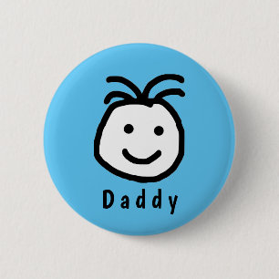 Cute Round Lycklig Ansikte pappa Fars dag Blue Knapp