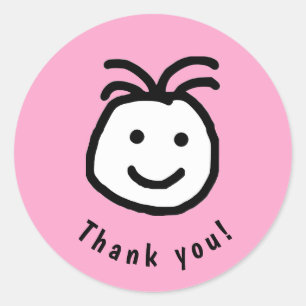 Cute Round Lycklig Ansikte Tack Rosa Runt Klistermärke