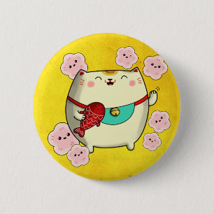Cute Round Maneki Neko Cat Knapp