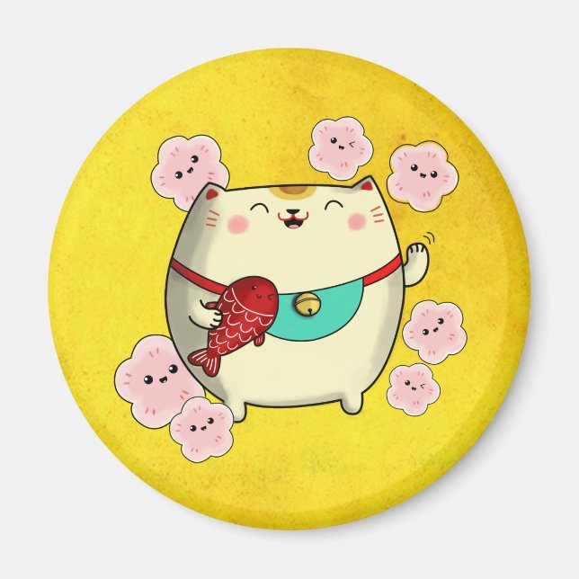Cute Round Maneki Neko Cat Magnet (Framsidan)