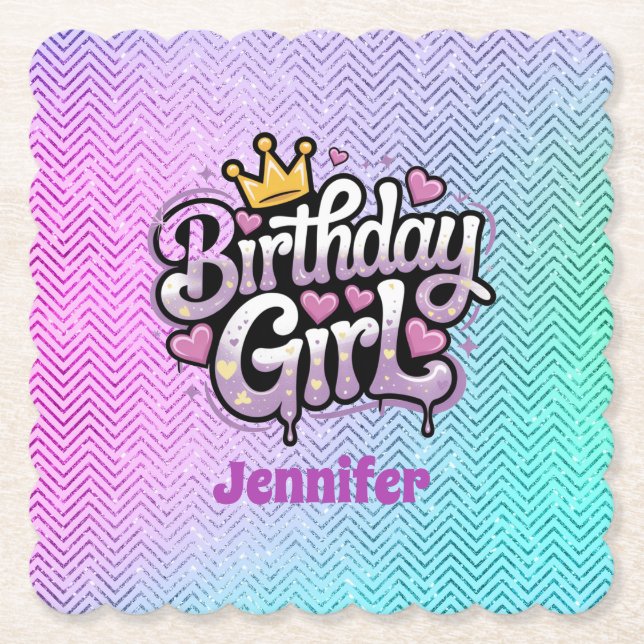 Cute Royal Birthday Girl Party Papper Underlägg (Framsida)