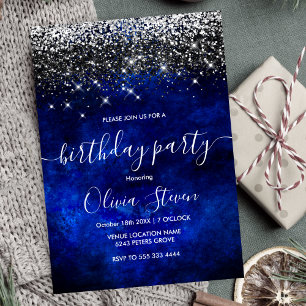 Cute royal blue guld faux glitter inbjudningar