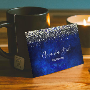 Cute royal blue guld faux glitter magnetiska visitkort