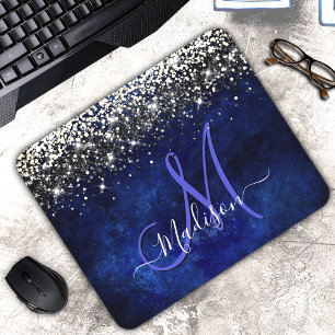 Cute royal blue guld faux glitter monogram musmatta