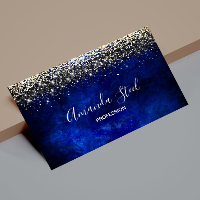 Cute royal blue guld faux glitter visitkort (Skapare uppladdad)