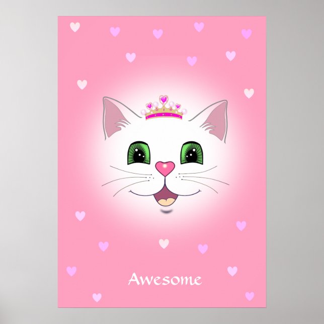 Cute royal cat ansikte med hjärtan på rosa poster (Framsidan)