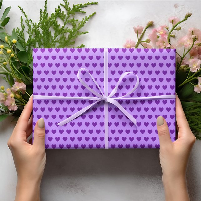 Cute Royal Lila Hearts Mönster Presentpapper (Cute Purple Hearts Pattern Wrapping Paper)