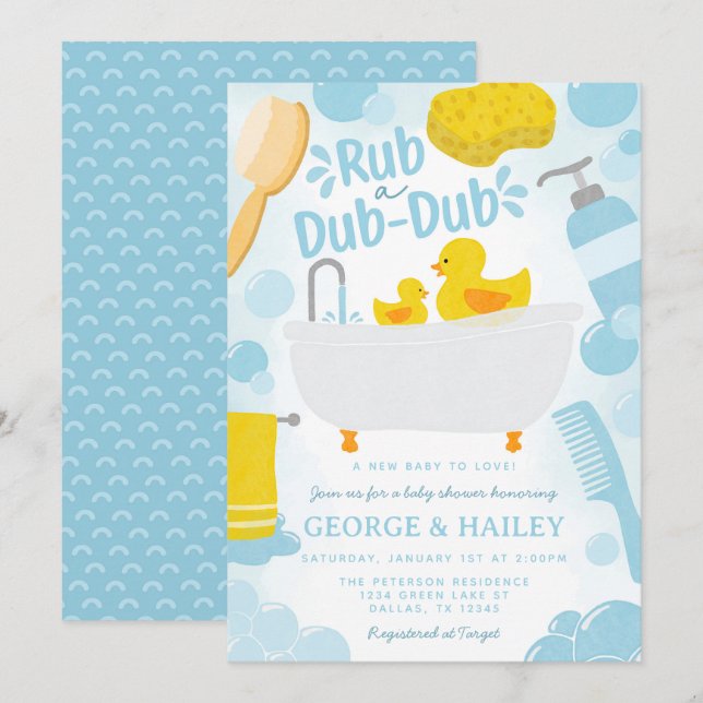 Cute Rubber Anka Ducky Baby Shower Inbjudningar (Fram/baksida)