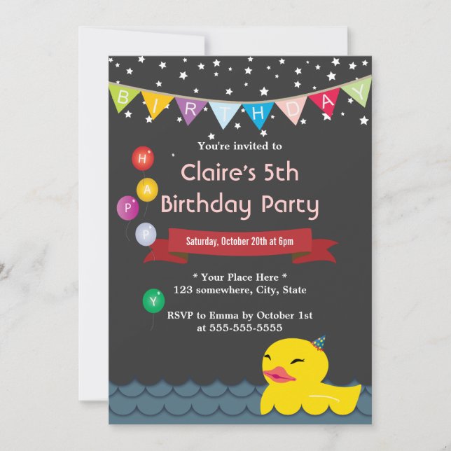 Cute Rubber Anka Starry Night Birthday Inbjudninga Inbjudningar (Framsida)