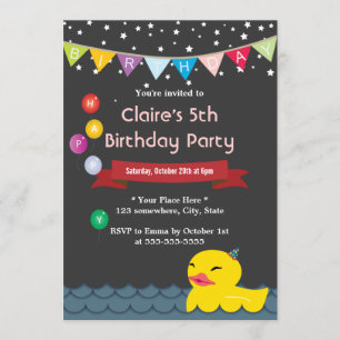 Cute Rubber Anka Starry Night Birthday Inbjudninga Inbjudningar